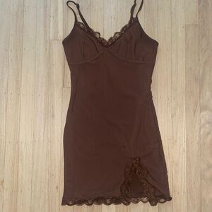 Brown Lace Dress with Slit ✨
